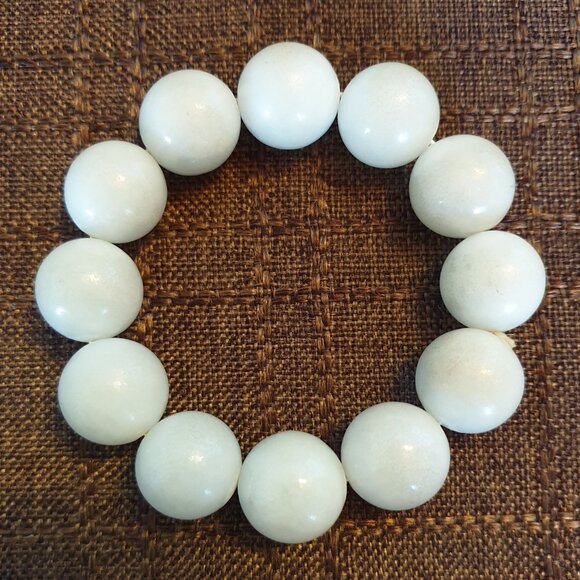 Rare Vintage Natural White Nephrite Jade Bead Bracelet – 20mm Beads, 107.12g - Picture 9 of 12